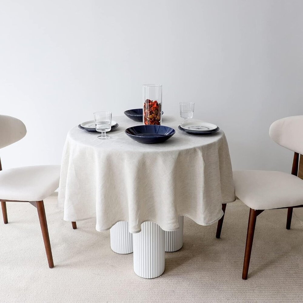 Elegant 60" Round Linen Tablecloth - Wrinkle Resistant for Dining & Outdoor